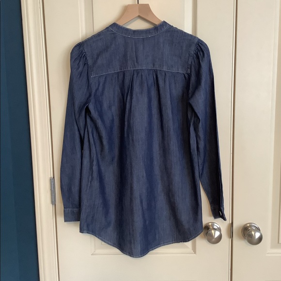 Tommy Hilfiger Band-Collar Indigo Chambray Popover Top Size XS - Picture 2 of 4